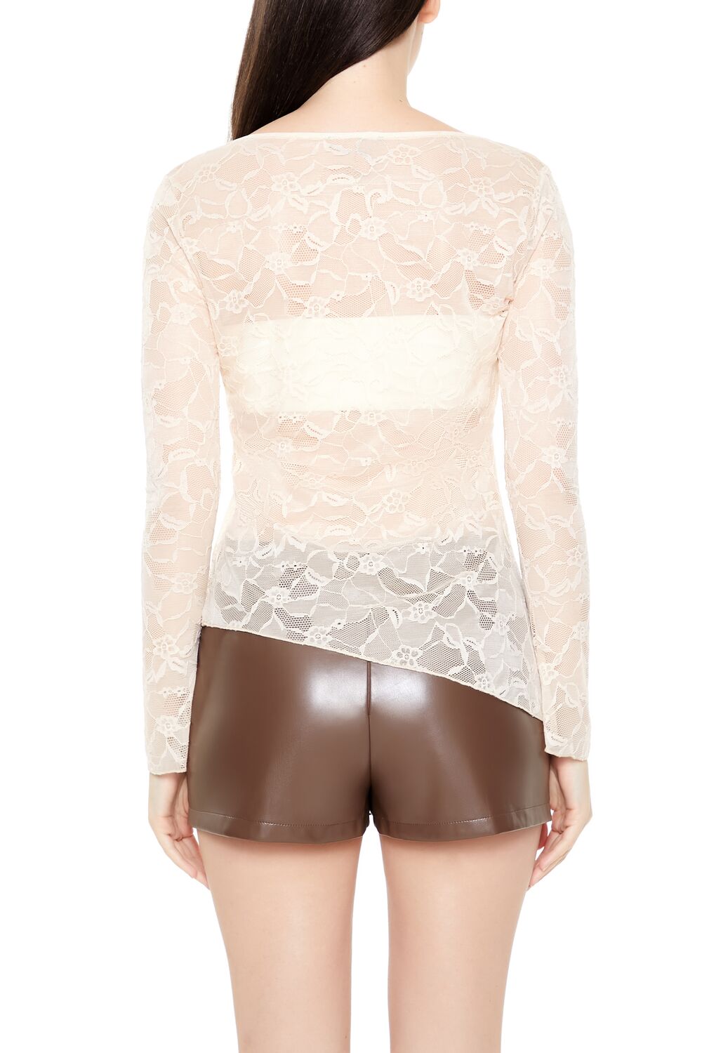  Forever 21 Asymmetrical Sheer Lace Top - cream - Bonton