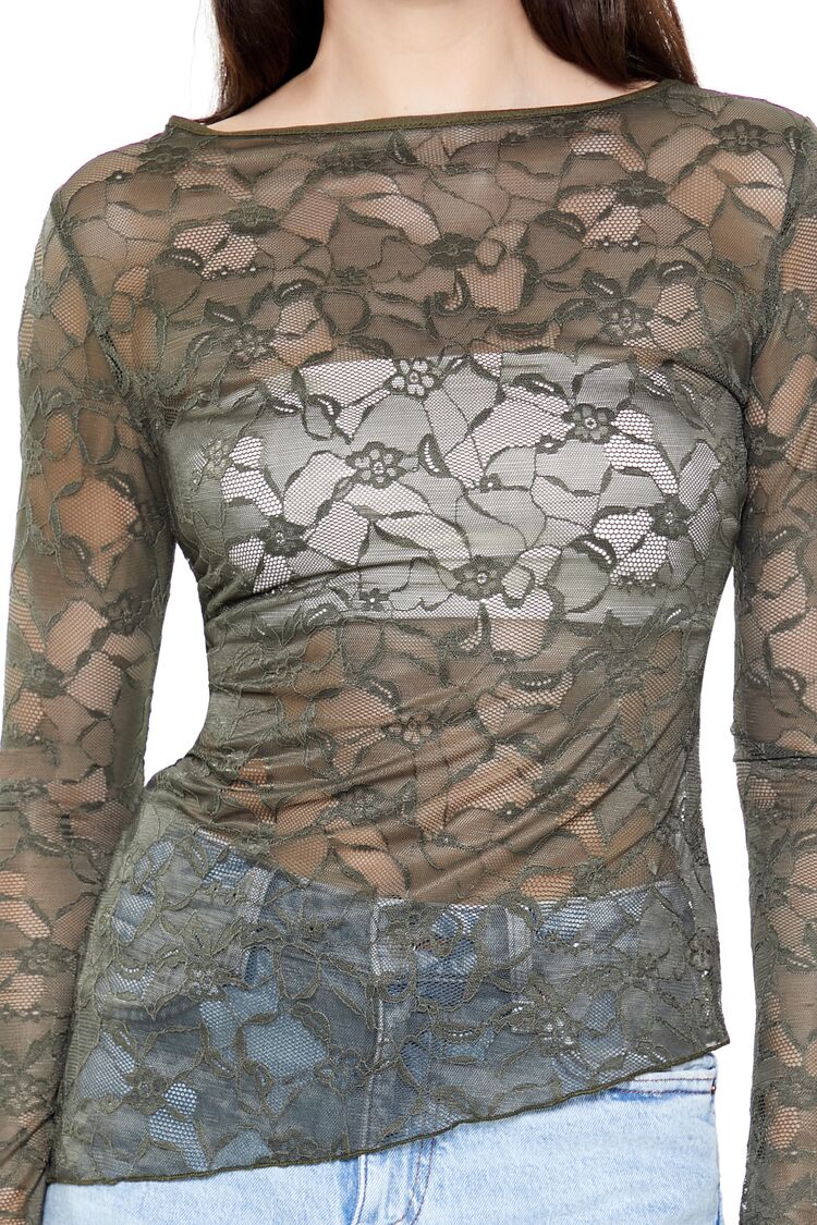  Forever 21 Asymmetrical Sheer Lace Top - cream - Bonton