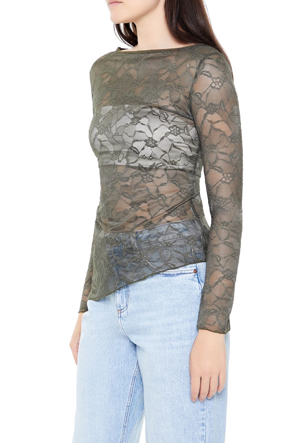  Forever 21 Asymmetrical Sheer Lace Top - cream - Bonton