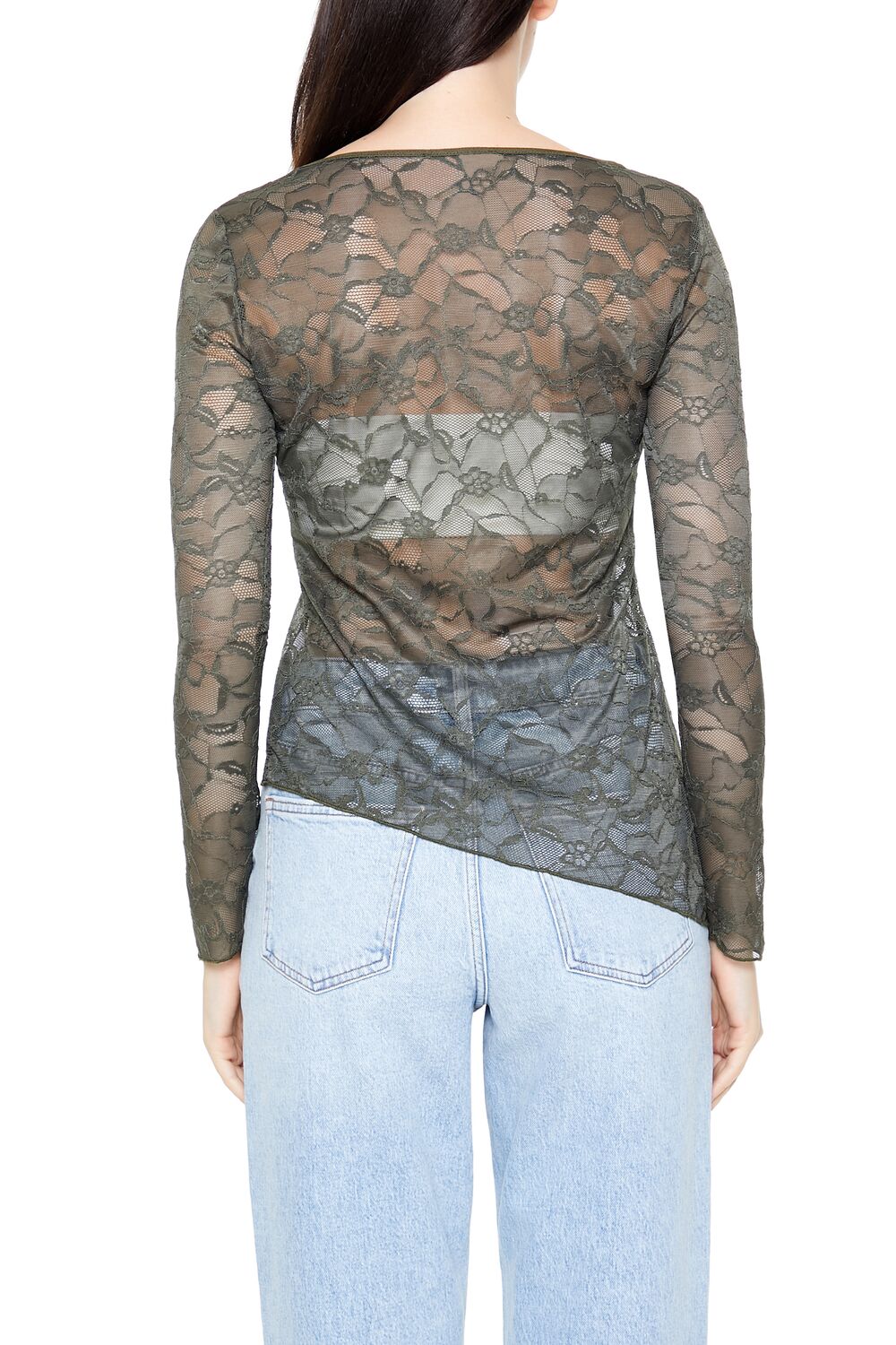  Forever 21 Asymmetrical Sheer Lace Top - cream - Bonton