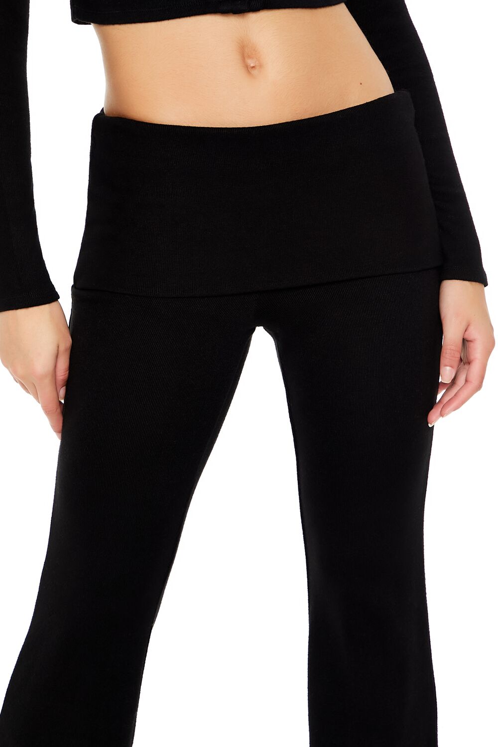  Forever 21 Mid-Rise Foldover Flare Pants - oatmeal - Bonton