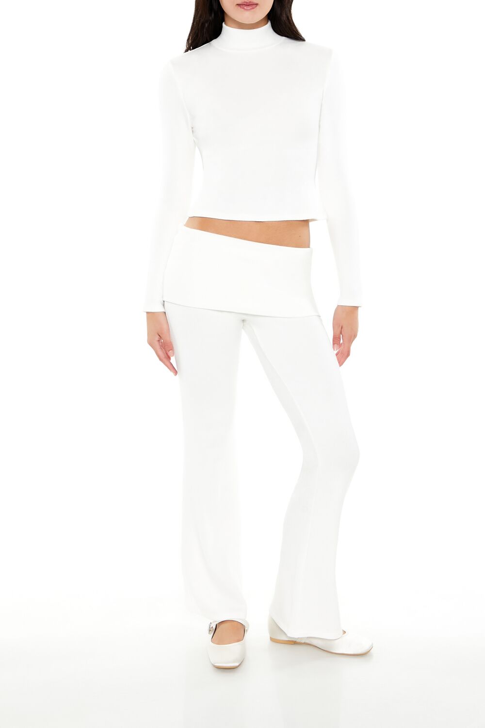  Forever 21 Mid-Rise Foldover Flare Pants - oatmeal - Bonton