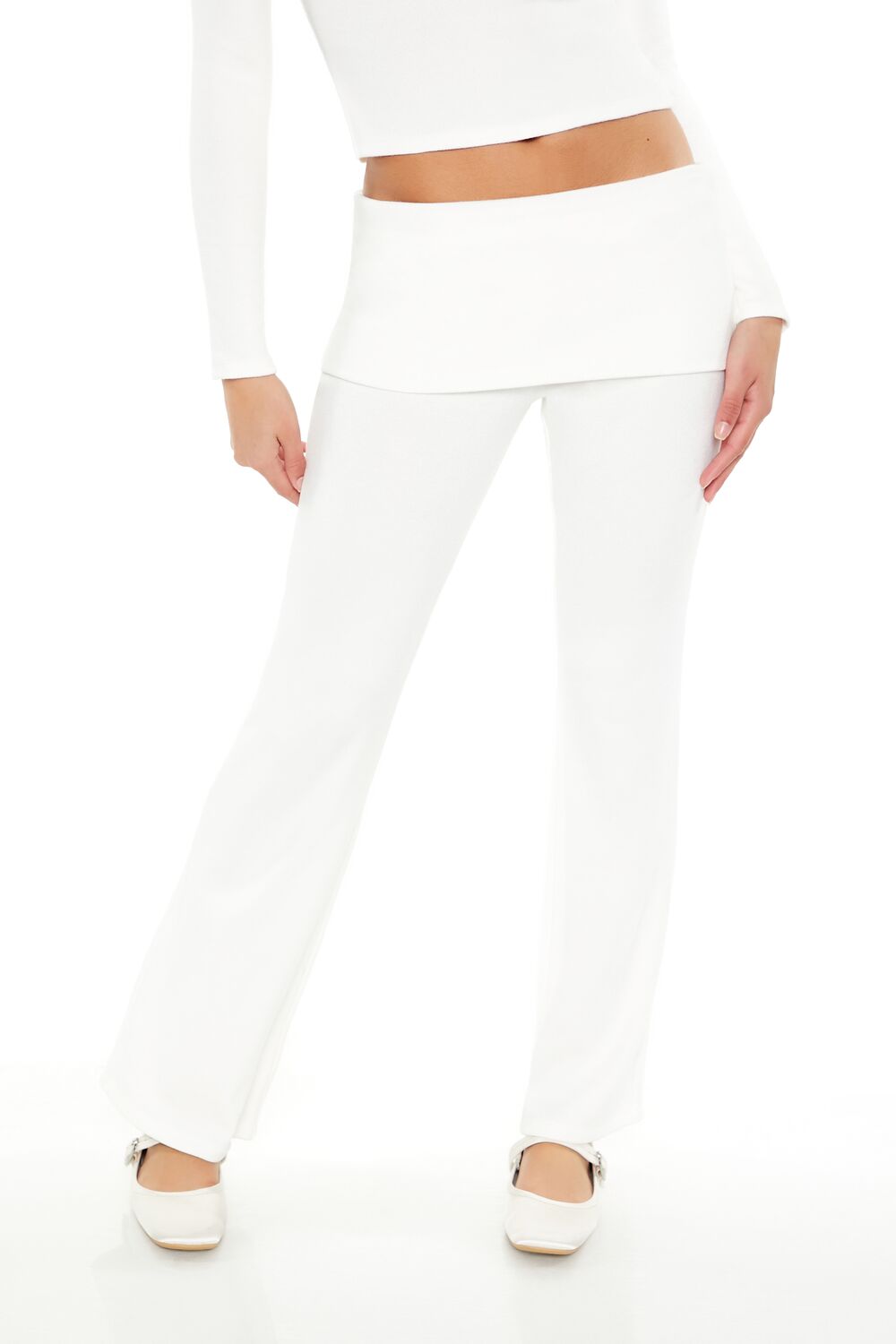  Forever 21 Mid-Rise Foldover Flare Pants - oatmeal - Bonton