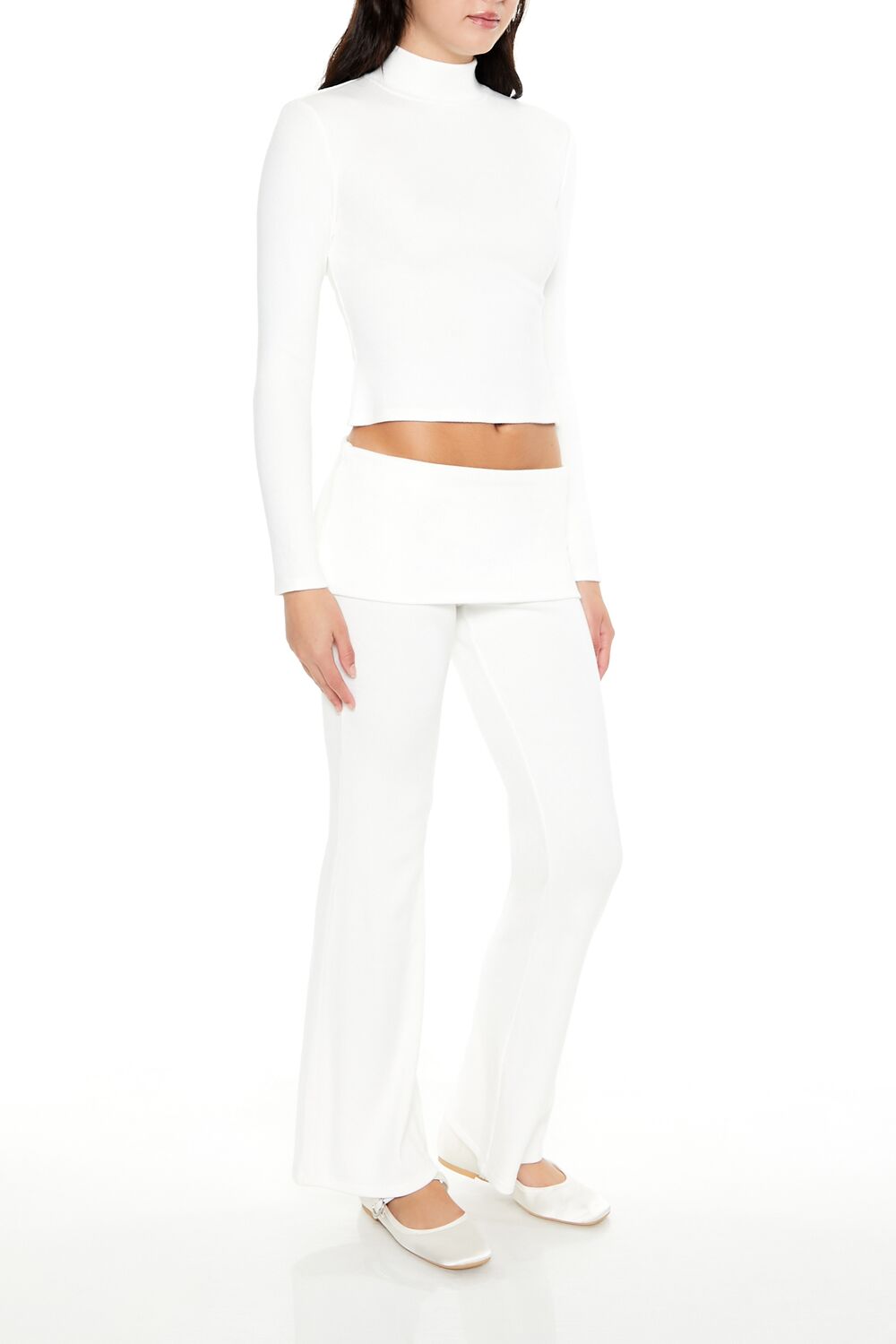  Forever 21 Mid-Rise Foldover Flare Pants - oatmeal - Bonton