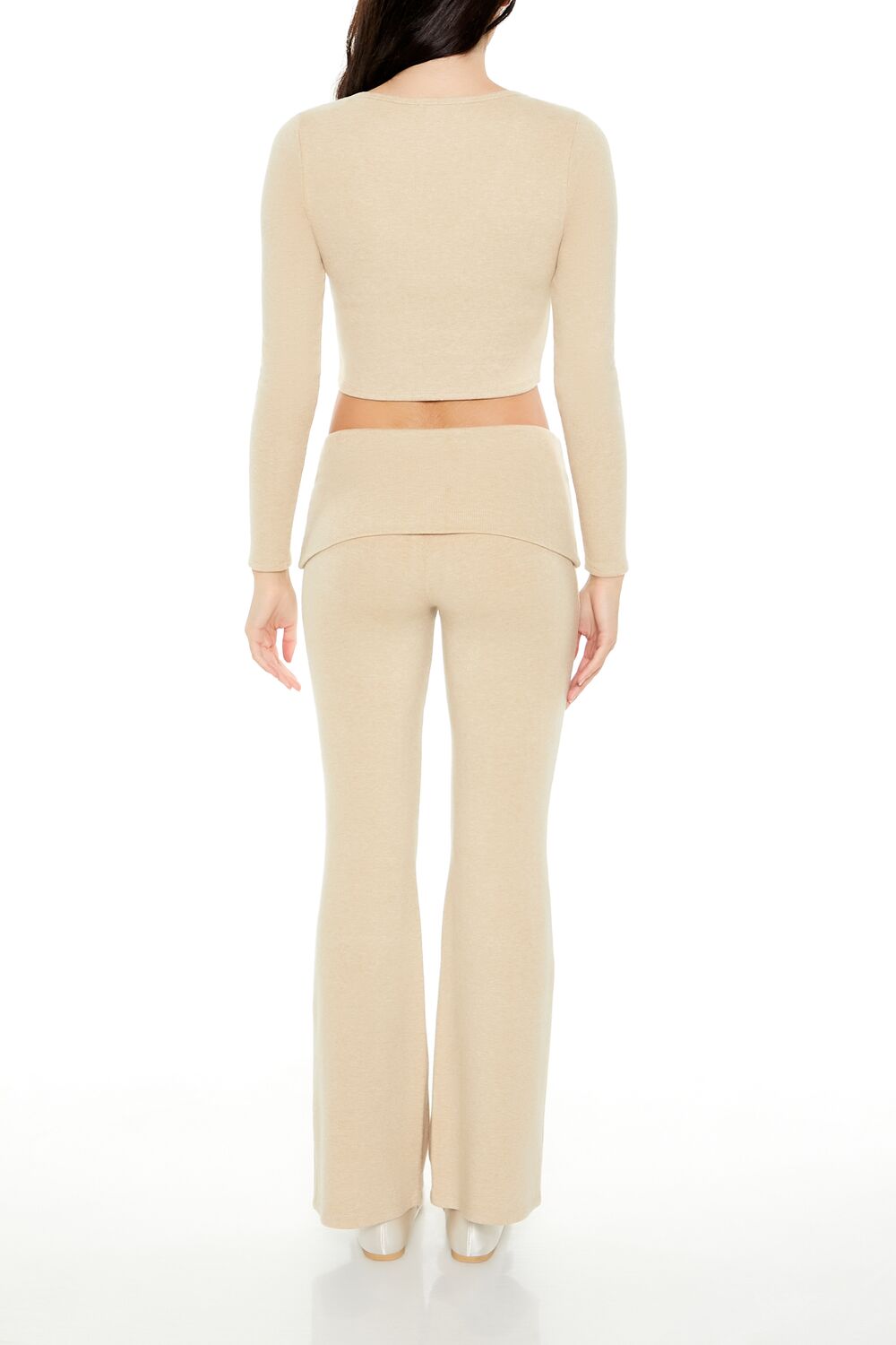  Forever 21 Mid-Rise Foldover Flare Pants - oatmeal - Bonton