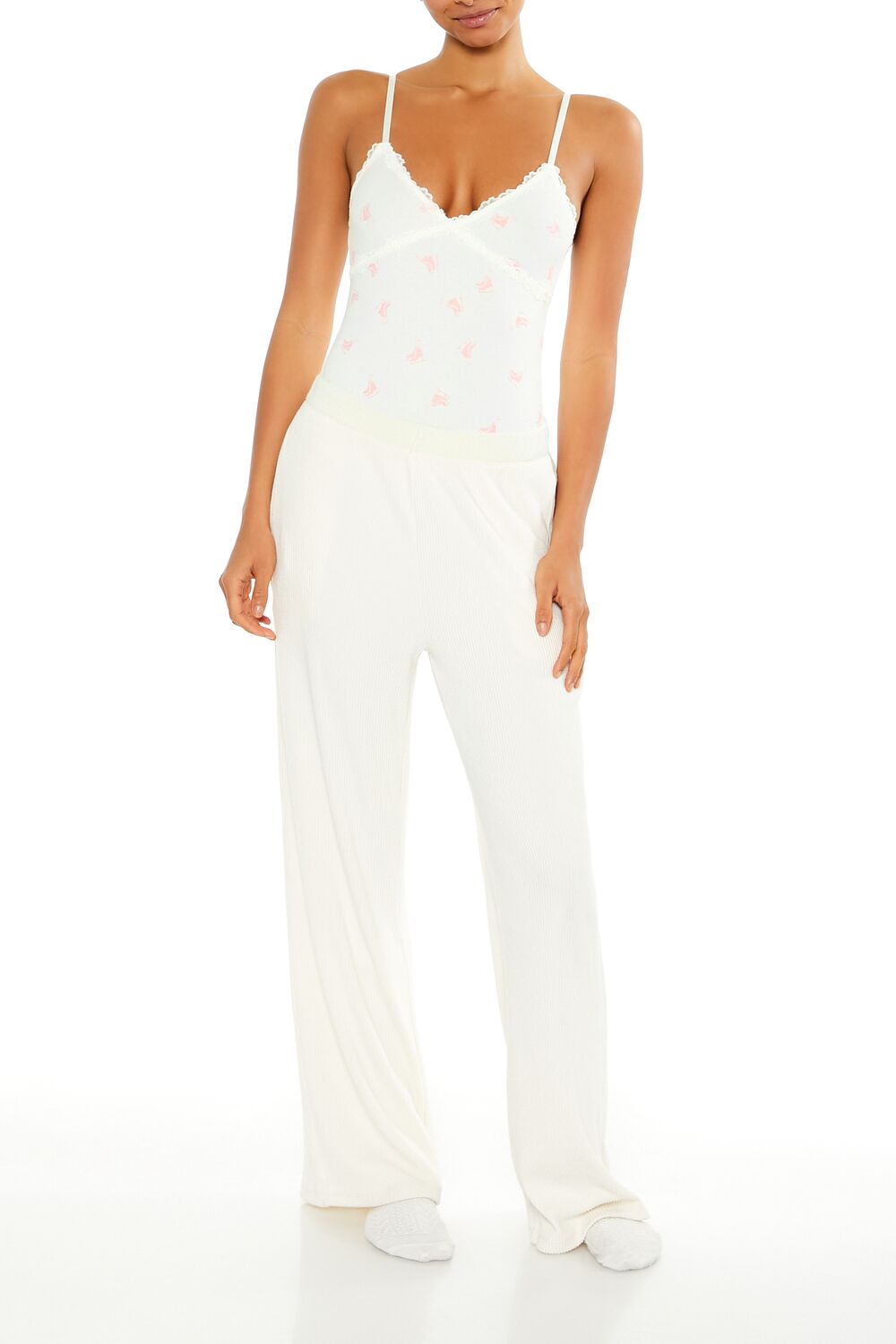  Forever 21 Ice Skate Print Lingerie Bodysuit - white-pink - Bonton
