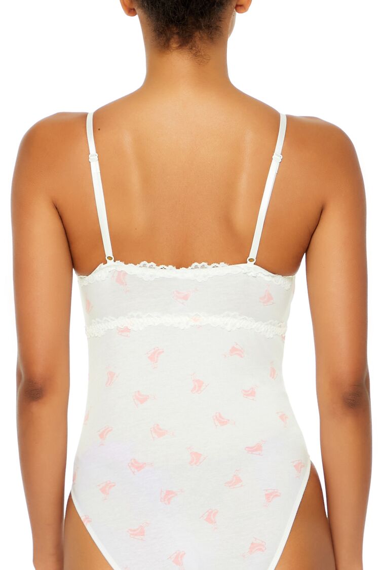  Forever 21 Ice Skate Print Lingerie Bodysuit - white-pink - Bonton