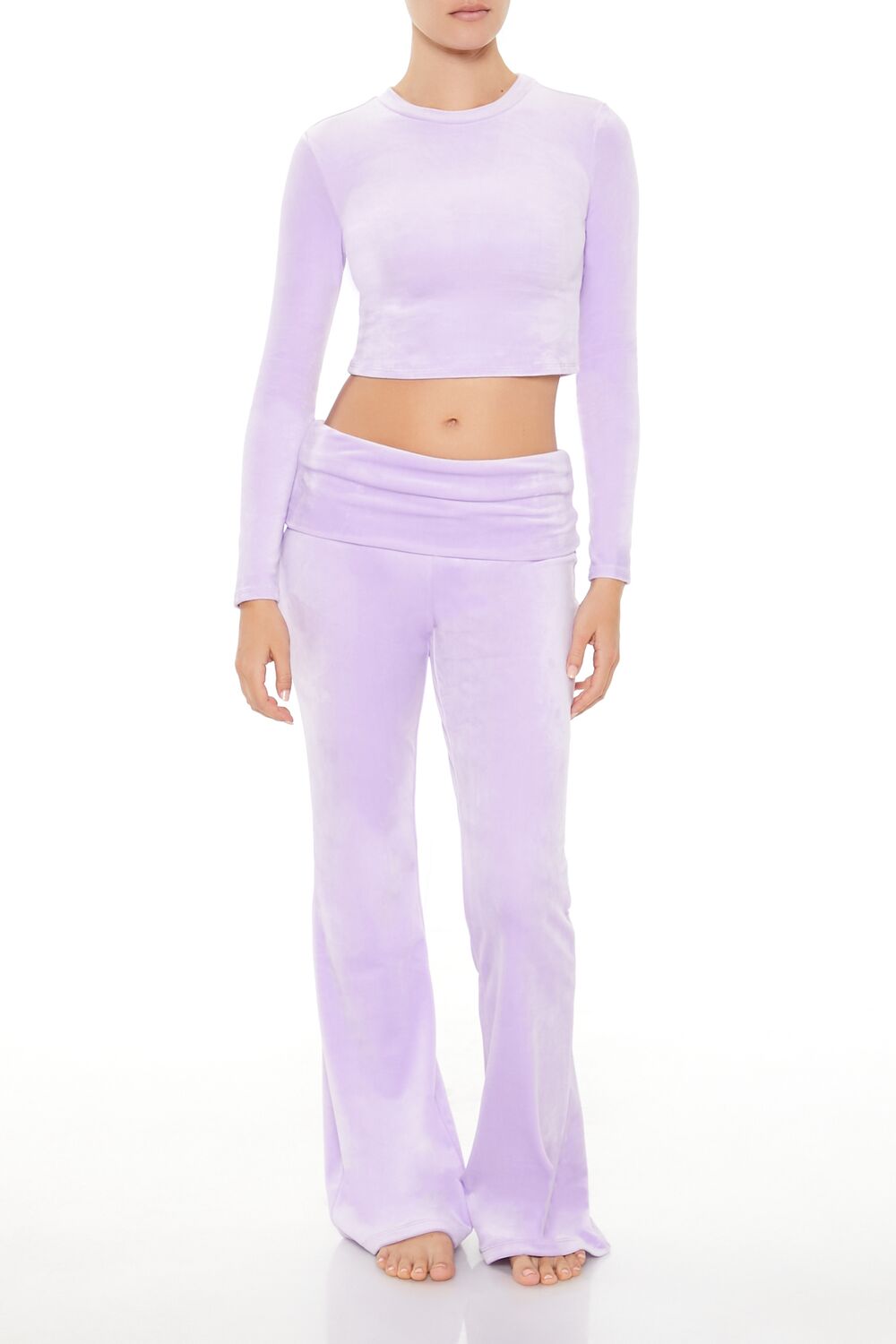 Forever 21 Velour Long-Sleeve Crop Top - lavender - Bonton