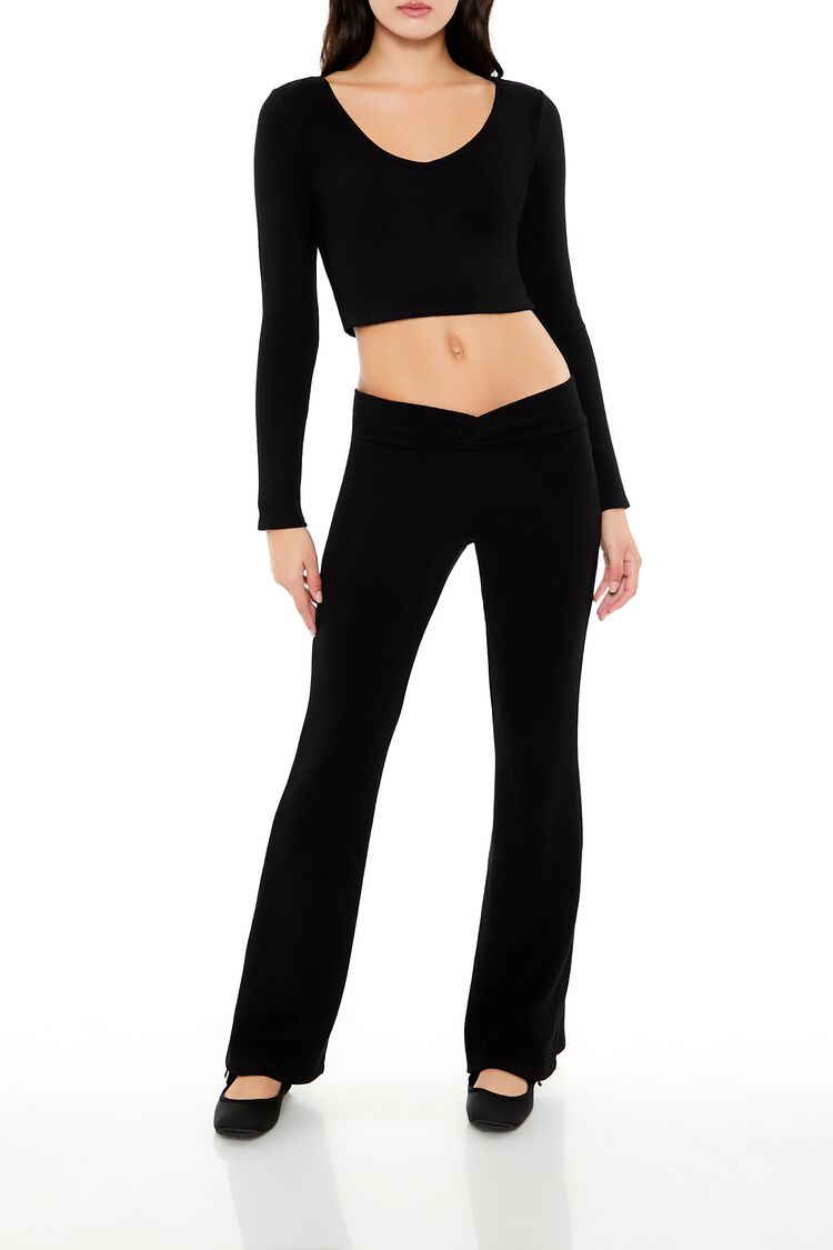  Forever 21 V-Neck Long-Sleeve Crop Top - black - Bonton