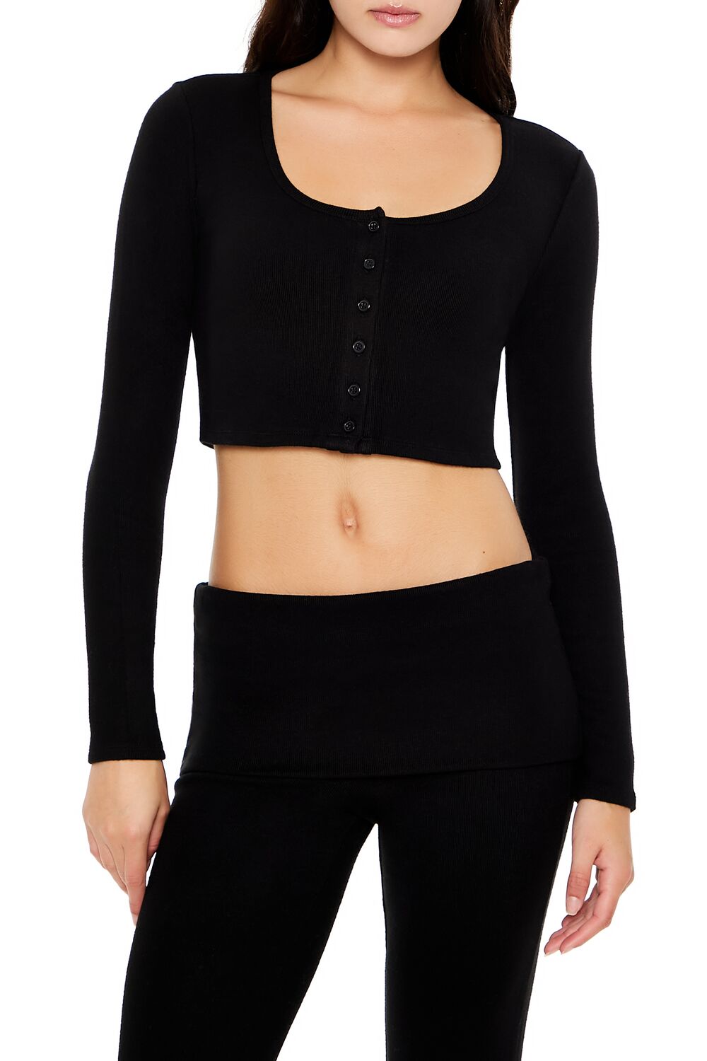  Forever 21 Button-Front Crop Top - ivory - Bonton
