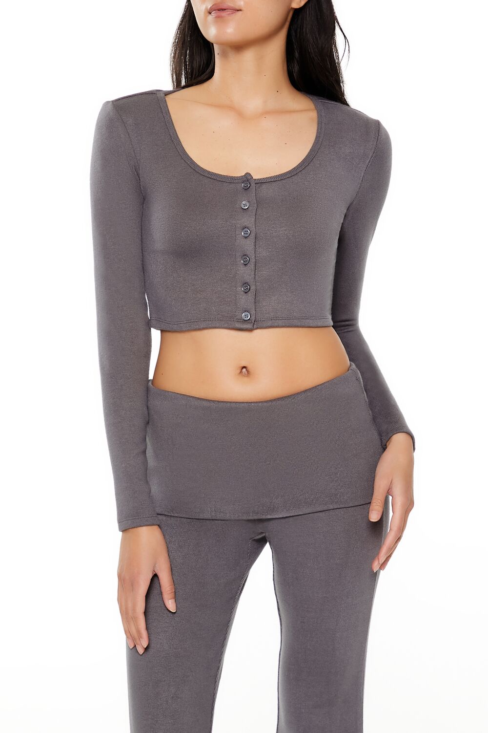  Forever 21 Button-Front Crop Top - ivory - Bonton