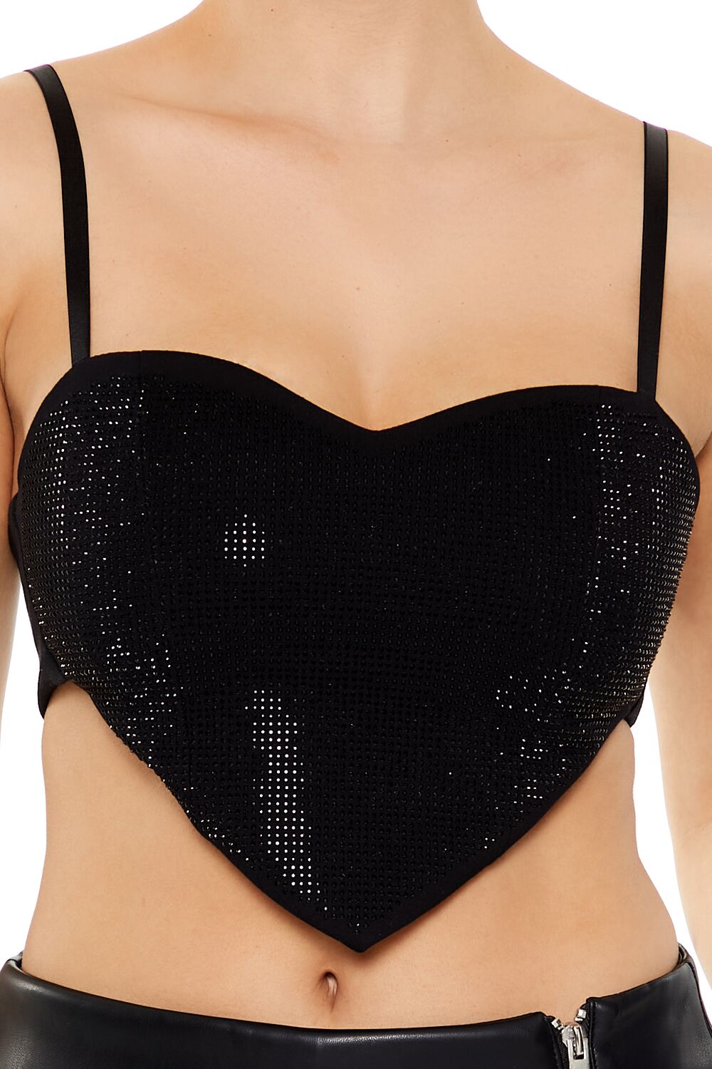  Forever 21 Heart Rhinestone Cropped Cami - black - Bonton
