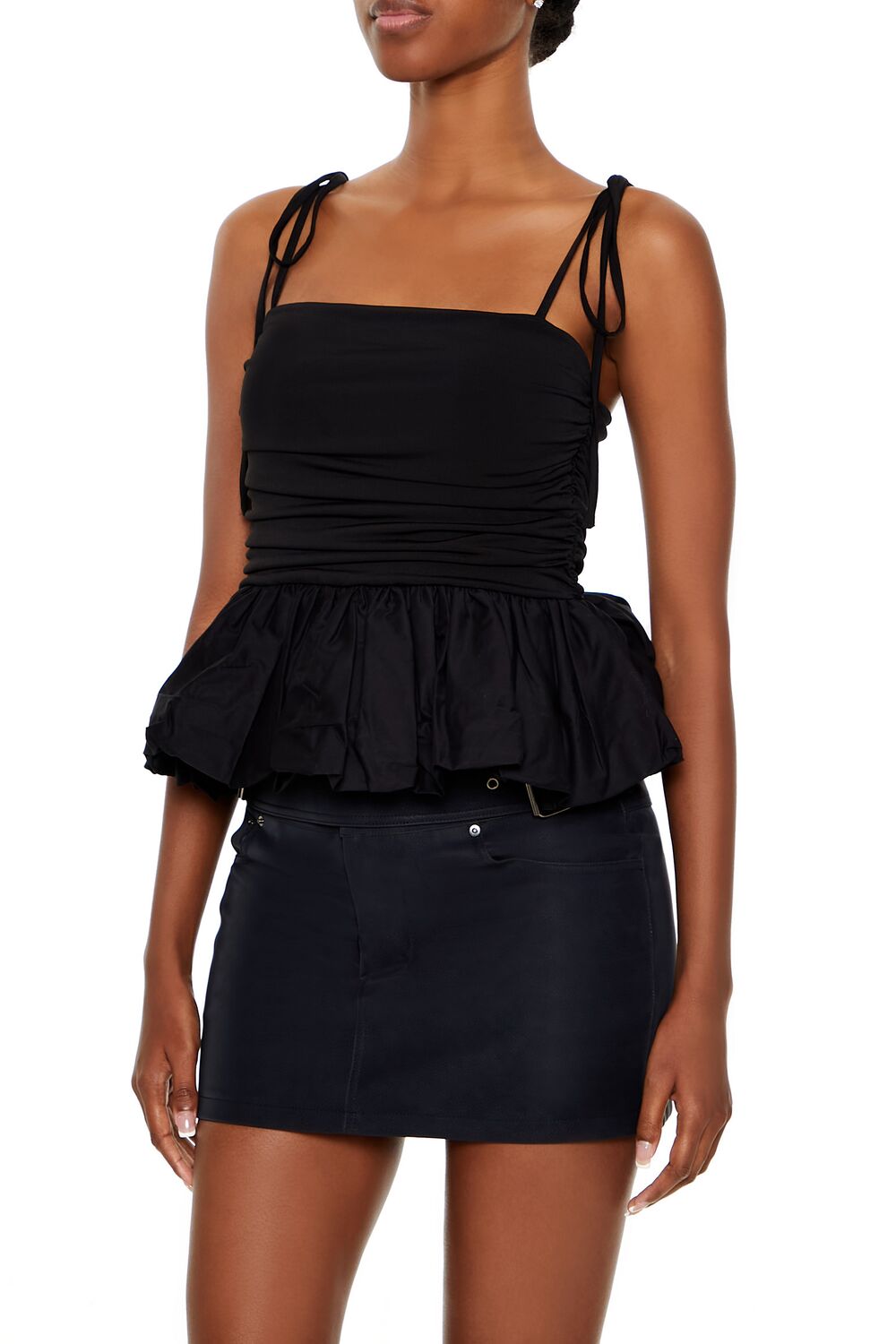  Forever 21 Tie-Strap Peplum Cami - black - Bonton