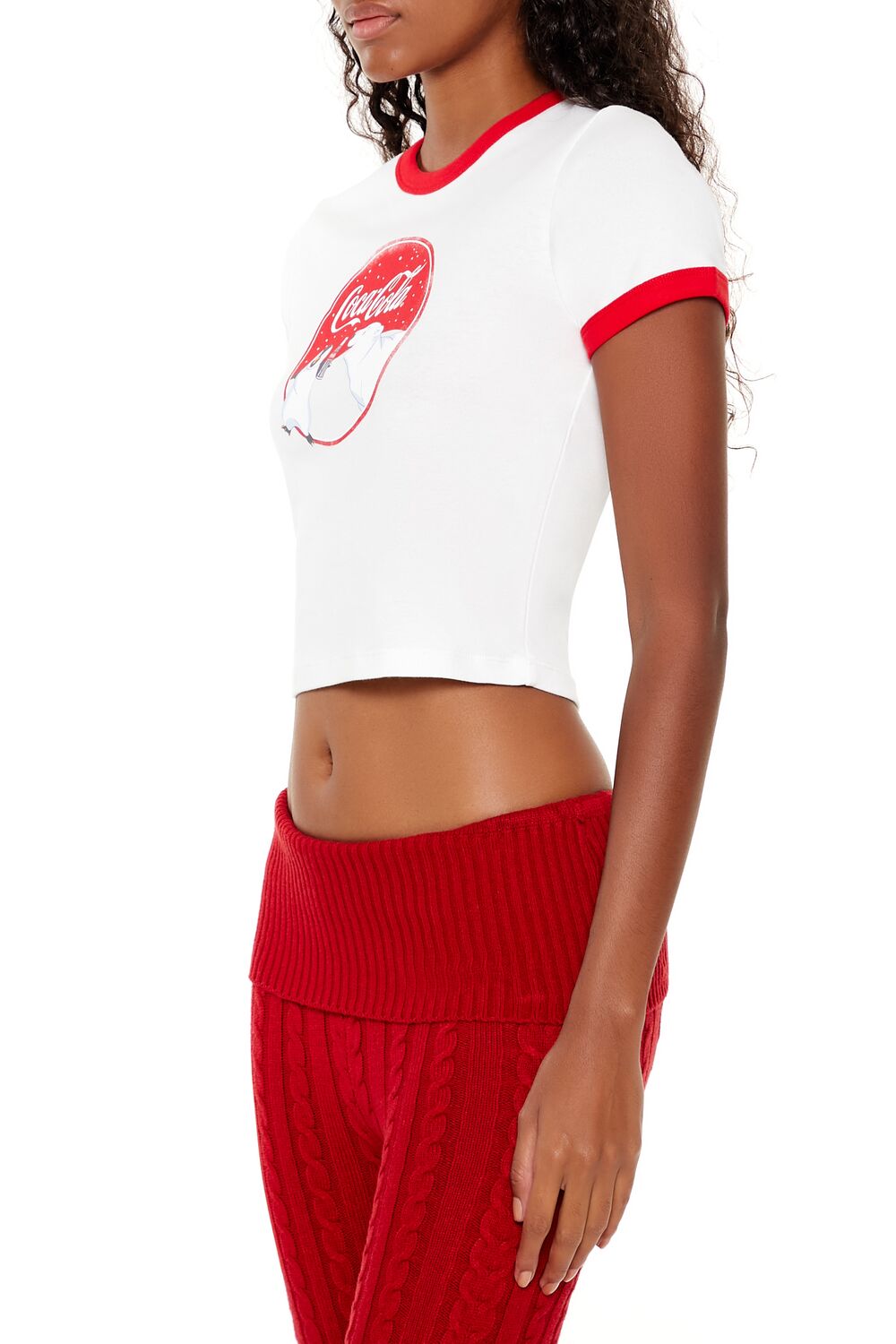  Forever 21 Coca-Cola Snow Ringer Baby Tee - white multi - Bonton