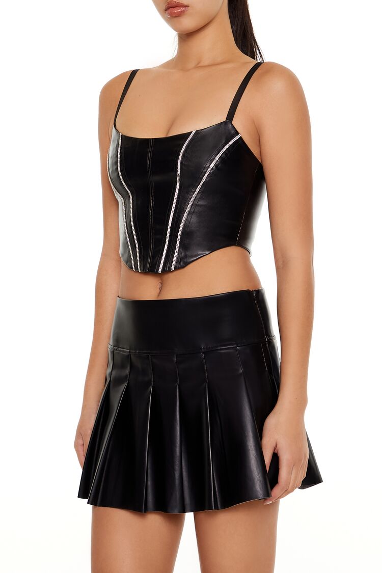  Forever 21 Rhinestone Faux Leather Bustier Cami - black silver - Bonton