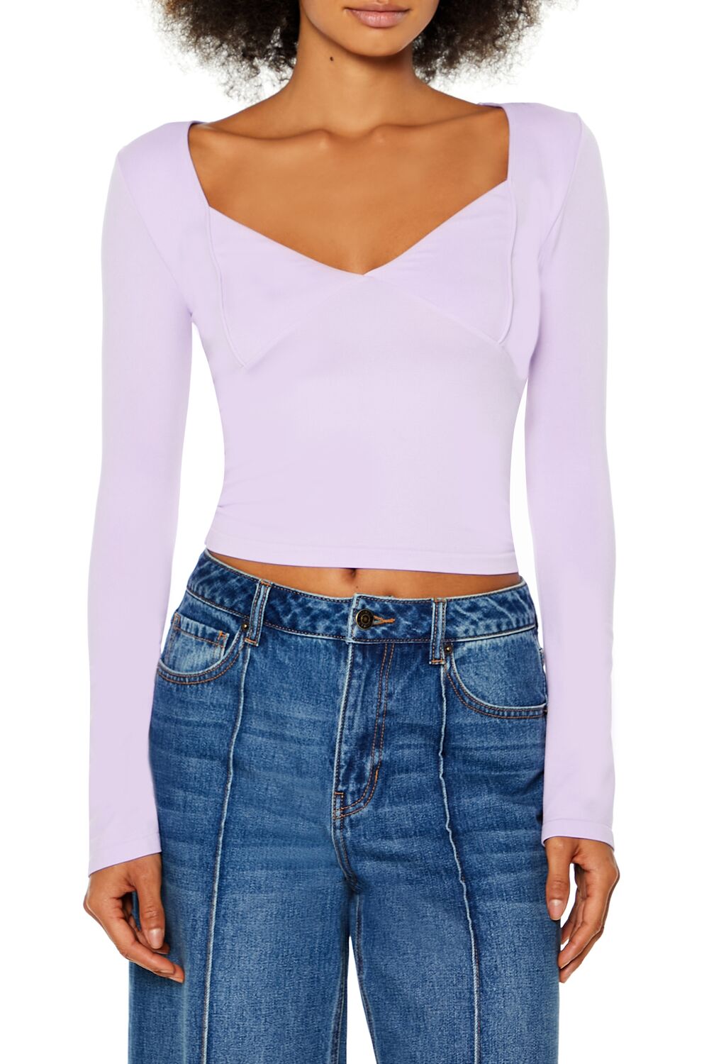  Forever 21 Seamless Knit V-Neck Crop Top - egret - Bonton