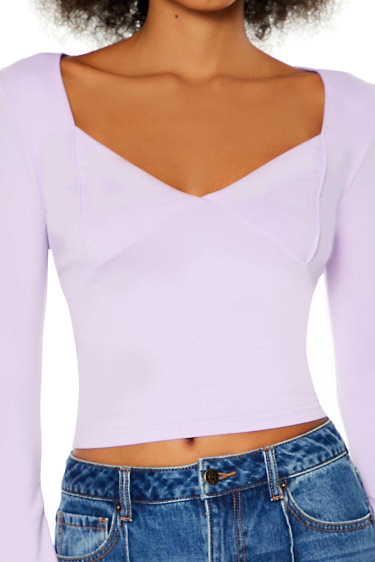  Forever 21 Seamless Knit V-Neck Crop Top - egret - Bonton