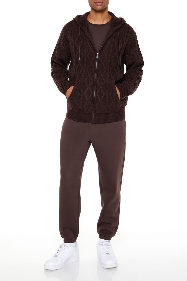  Forever 21 Hooded Cable Knit Zip-Up Sweater - cocoa - Bonton