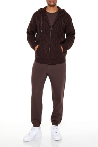 Hooded Cable Knit Zip-Up Sweater