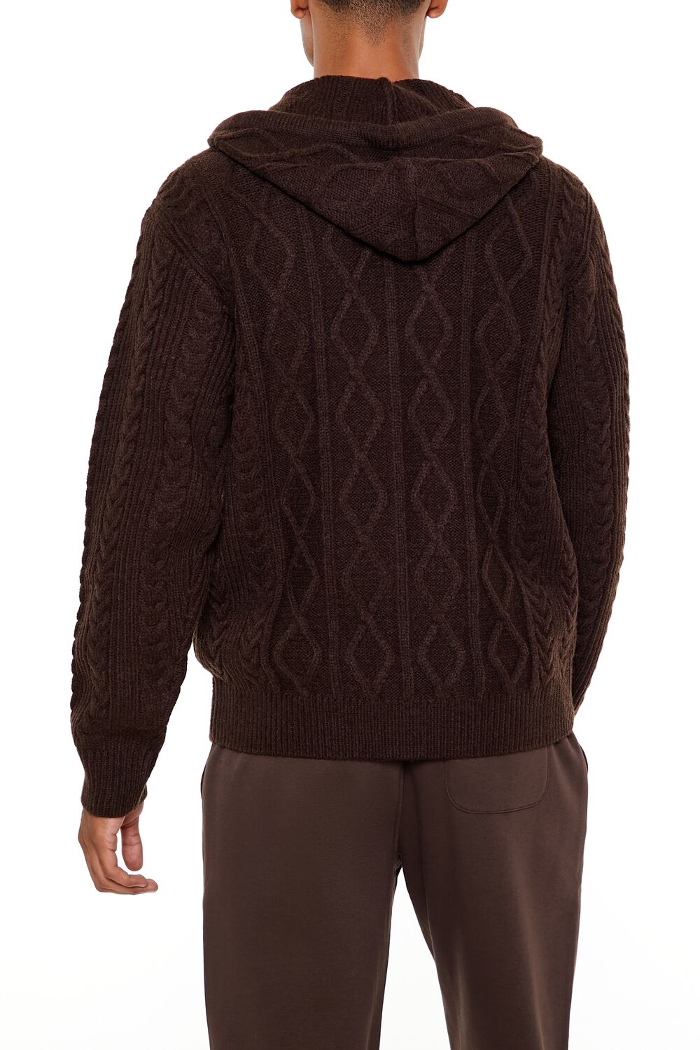  Forever 21 Hooded Cable Knit Zip-Up Sweater - cocoa - Bonton
