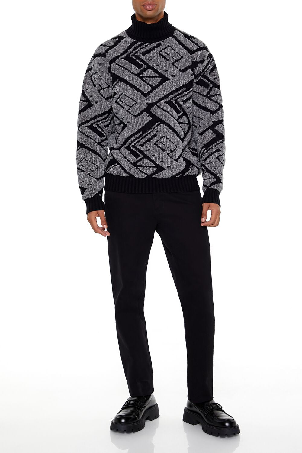  Forever 21 Geo Turtleneck Sweater - black grey - Bonton