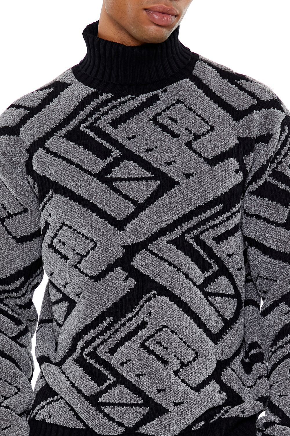  Forever 21 Geo Turtleneck Sweater - black grey - Bonton