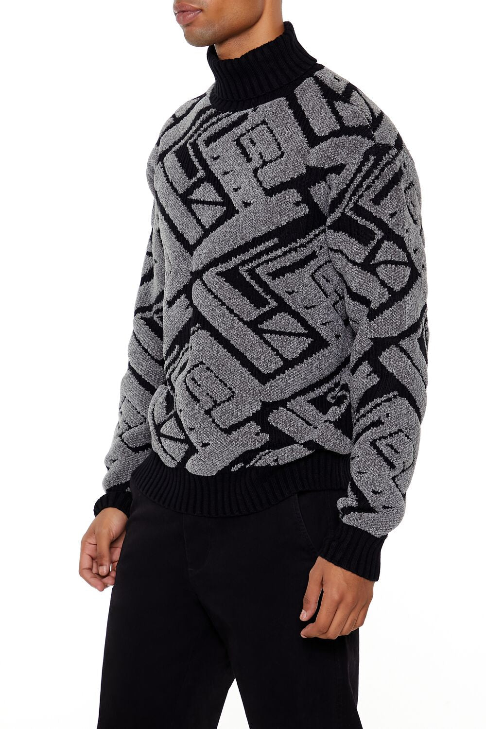  Forever 21 Geo Turtleneck Sweater - black grey - Bonton