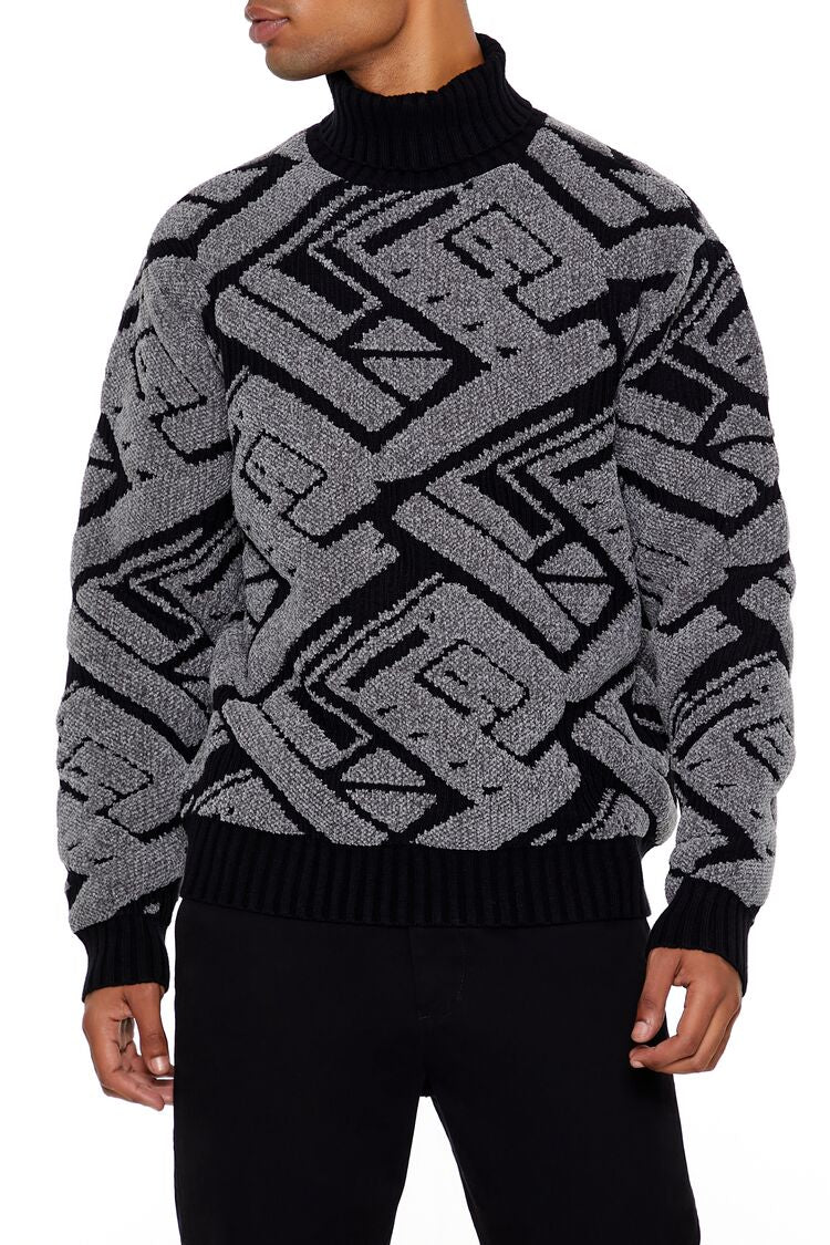  Forever 21 Geo Turtleneck Sweater - black grey - Bonton
