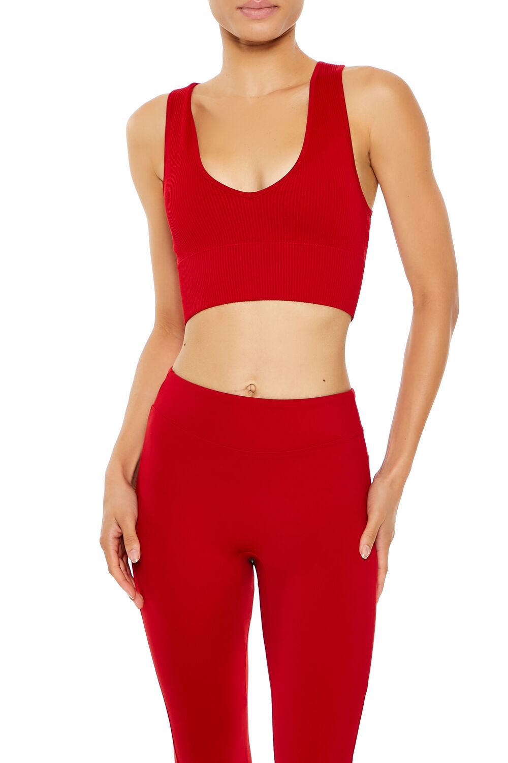  Forever 21 Active Seamless V-Neck Sports Bra - dark red - Bonton