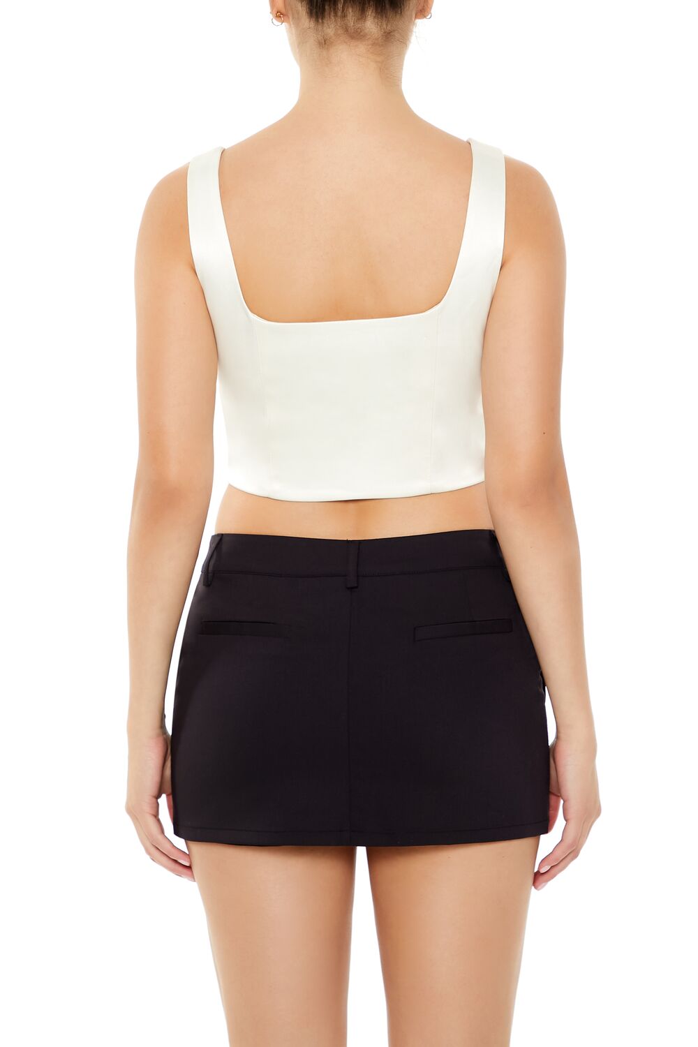  Forever 21 Satin Lace-Up Crop Top - egret - Bonton