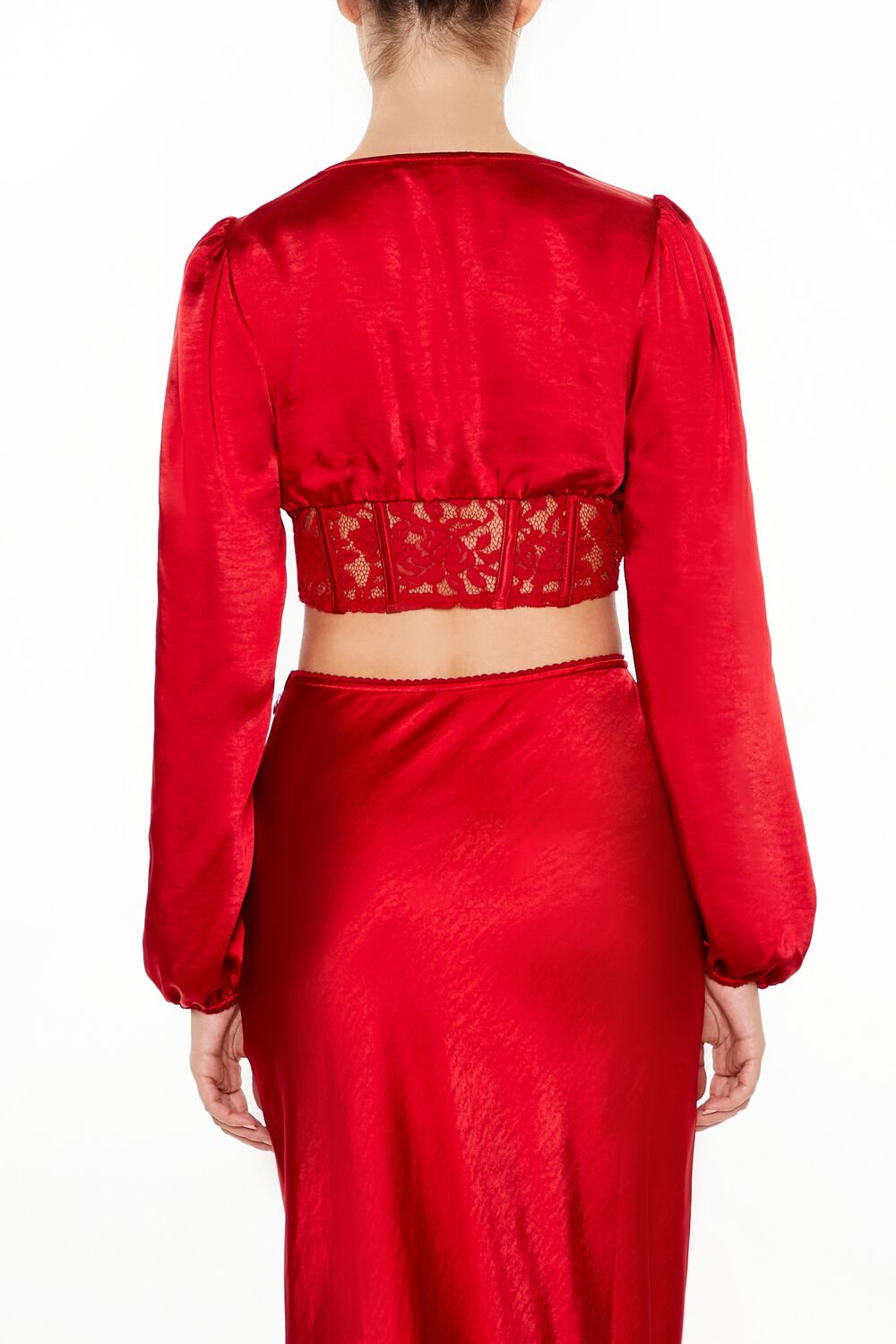  Forever 21 Satin & Lace Corset Crop Top - dark red - Bonton