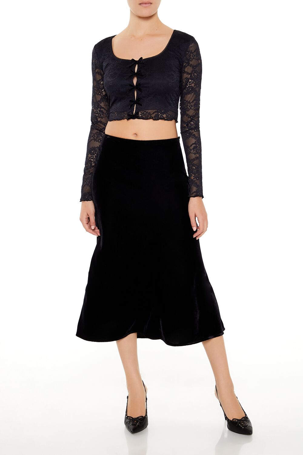  Forever 21 Lace Bow Crop Top - black - Bonton