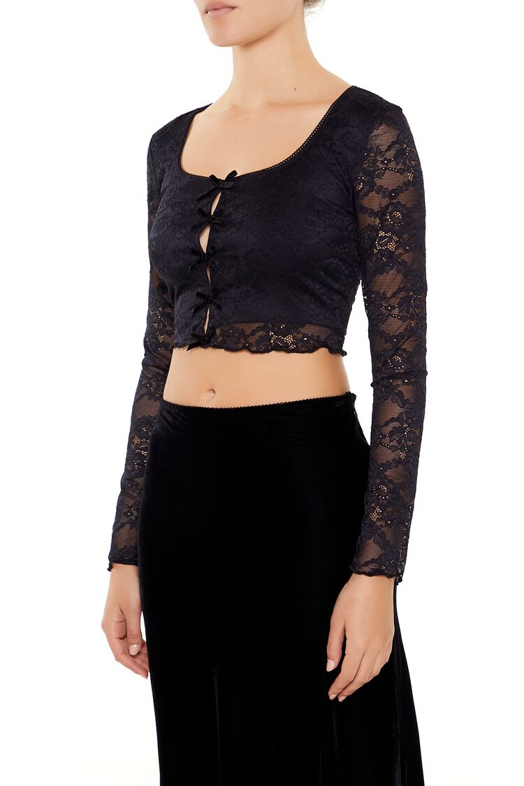  Forever 21 Lace Bow Crop Top - black - Bonton