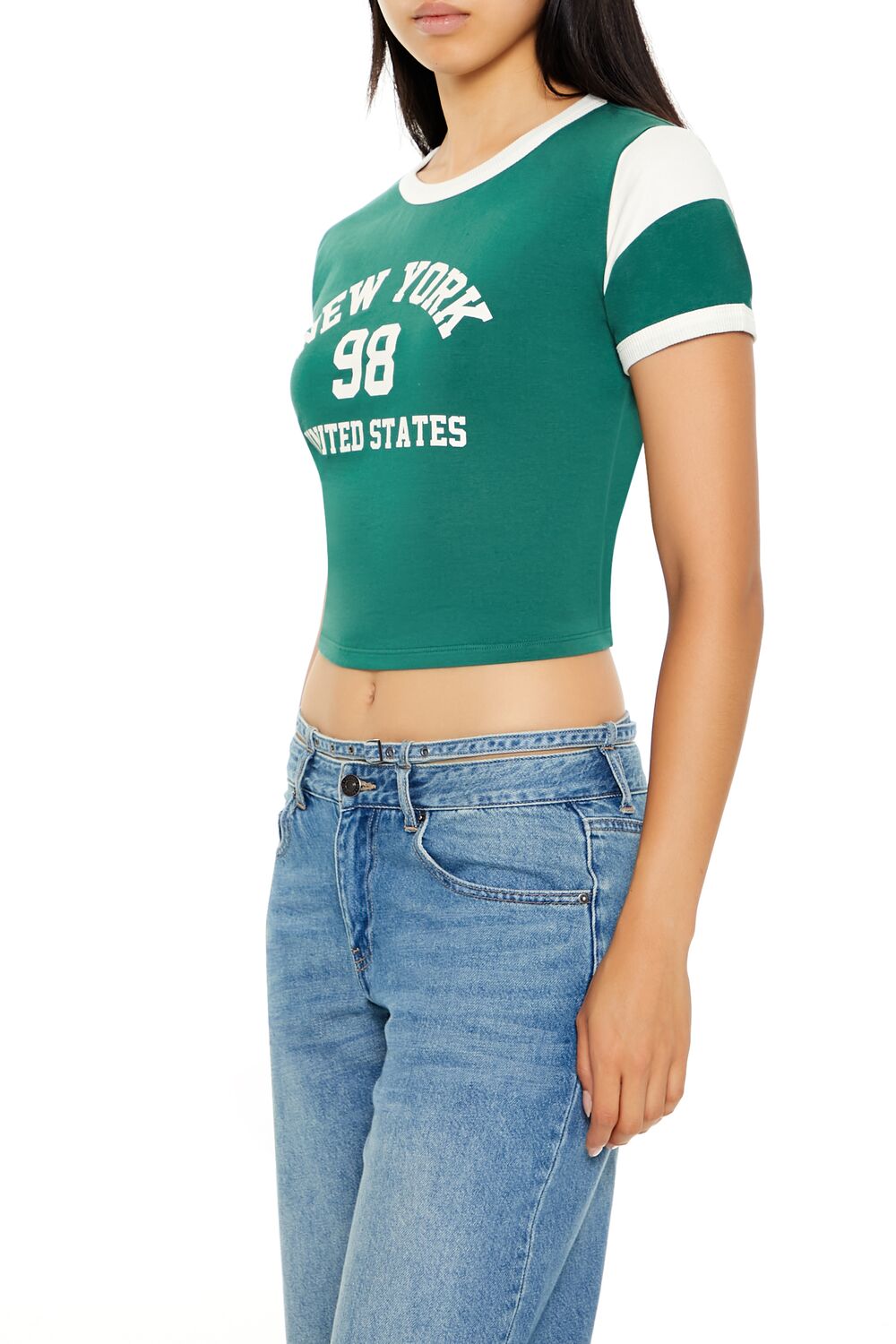  Forever 21 New York Cropped Ringer Tee - green multi - Bonton