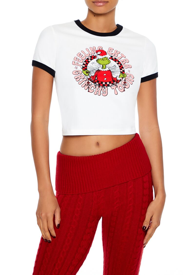  Forever 21 Extra Grinchy Ringer Baby Tee - white multi - Bonton