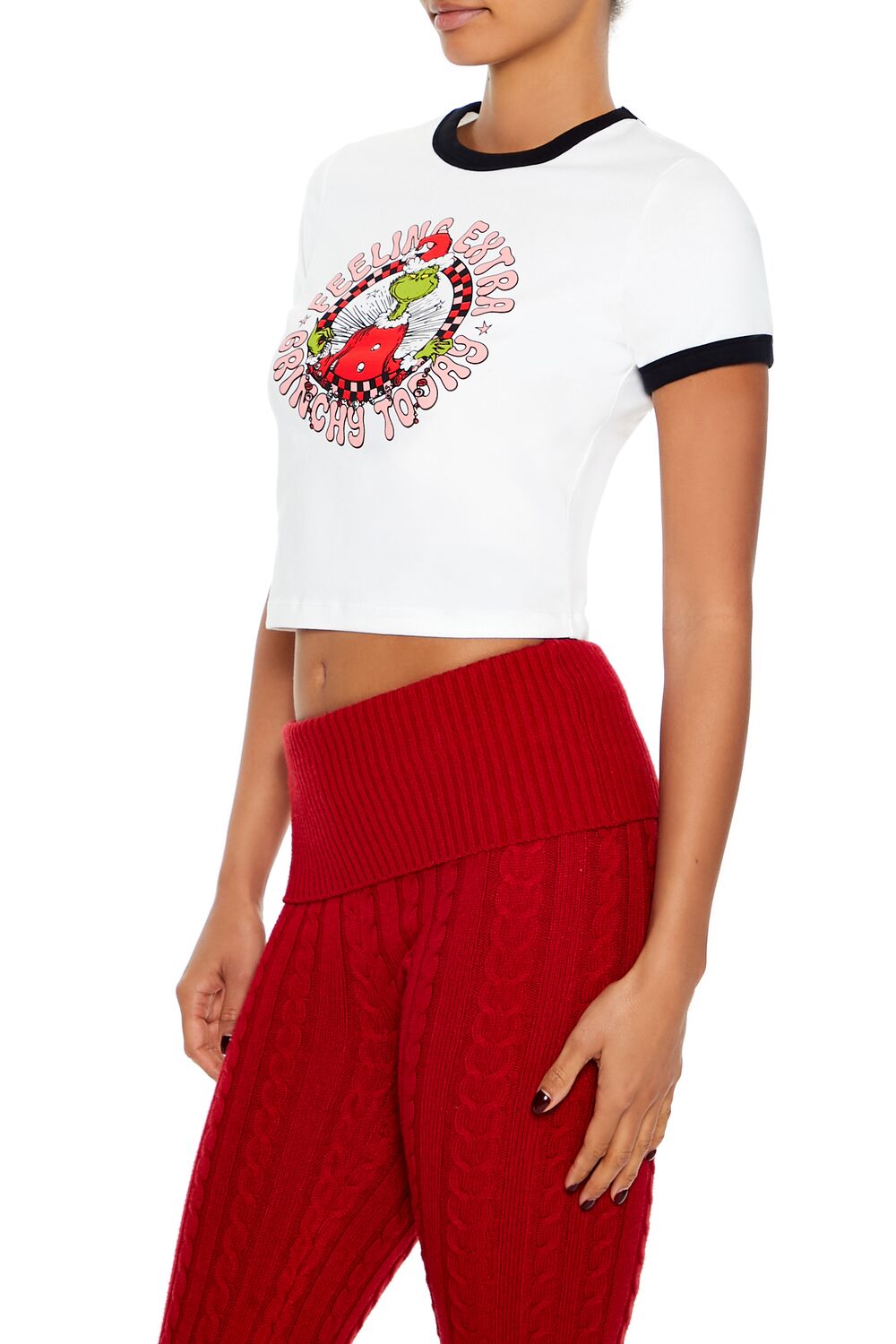  Forever 21 Extra Grinchy Ringer Baby Tee - white multi - Bonton