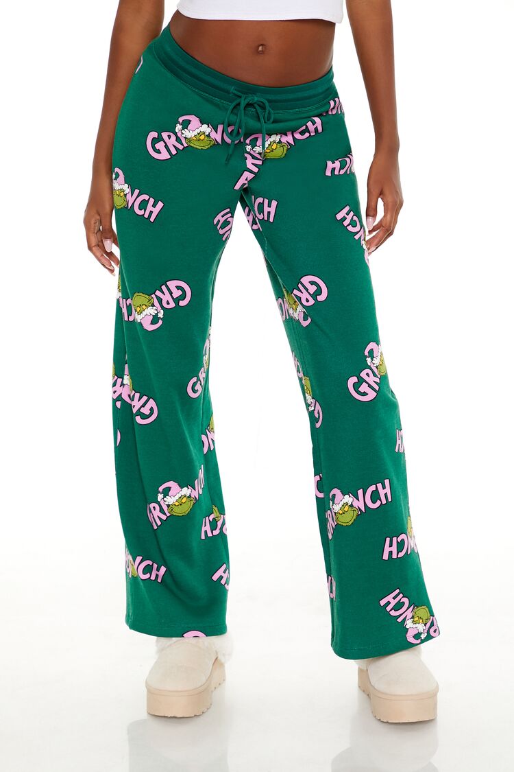  Forever 21 Grinch Print Fleece Pants - green-multi - Bonton