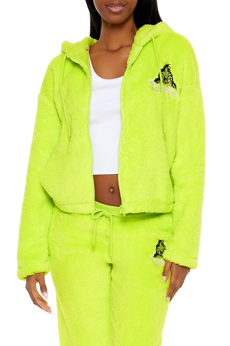  Forever 21 The Grinch Embroidered Zip-Up Hoodie - green multi - Bonton