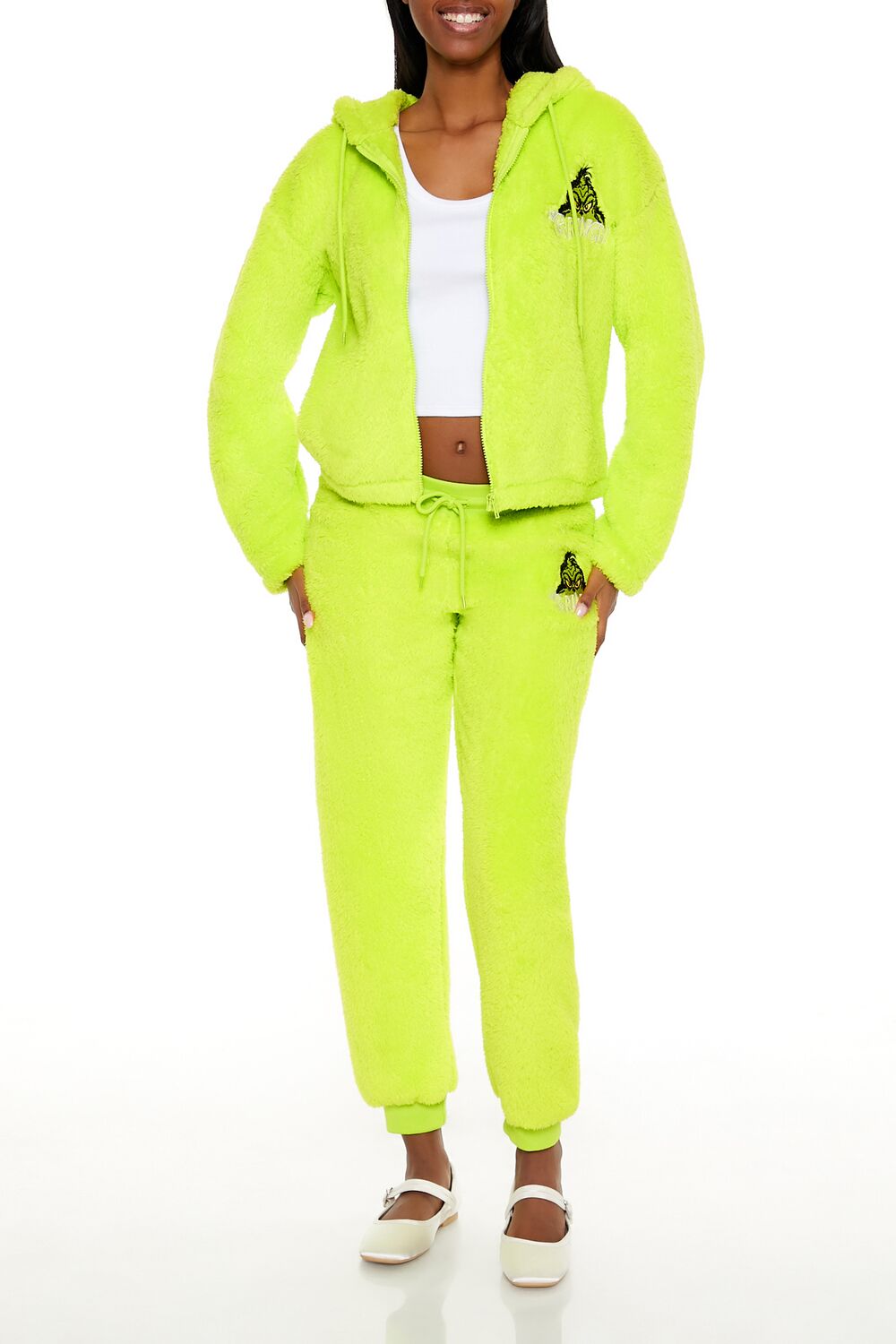  Forever 21 The Grinch Embroidered Zip-Up Hoodie - green multi - Bonton
