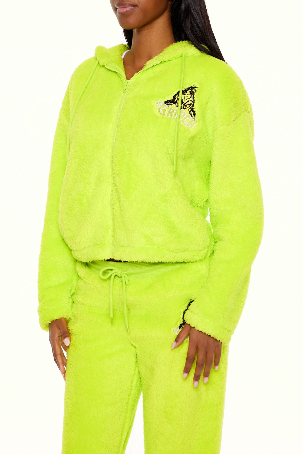  Forever 21 The Grinch Embroidered Zip-Up Hoodie - green multi - Bonton