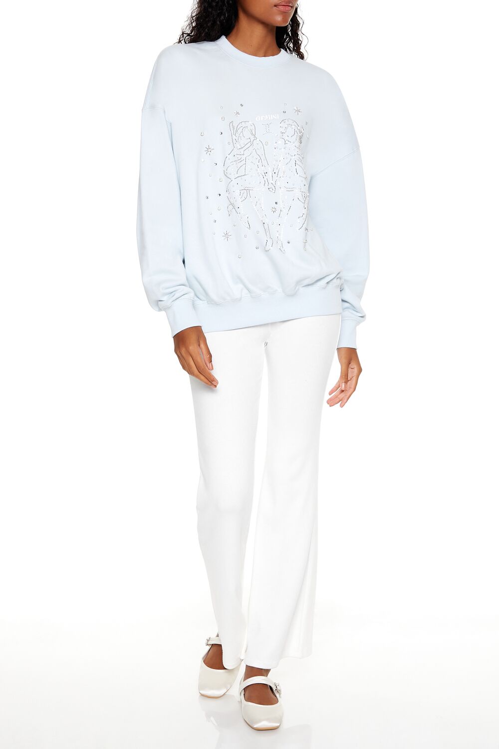  Forever 21 Beaded Gemini Pullover - light blue multi - Bonton