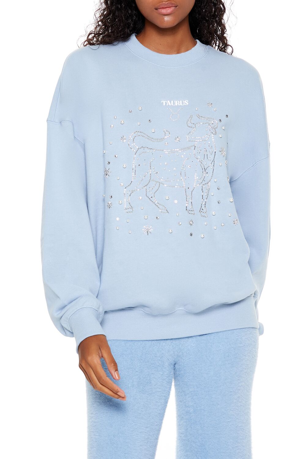  Forever 21 Beaded Taurus Pullover - stone blue multi - Bonton