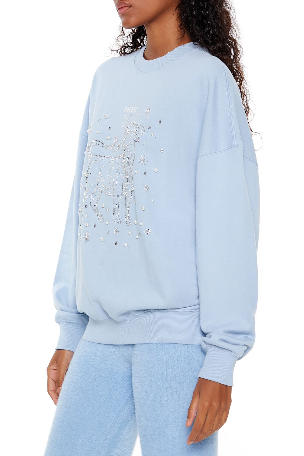  Forever 21 Beaded Taurus Pullover - stone blue multi - Bonton