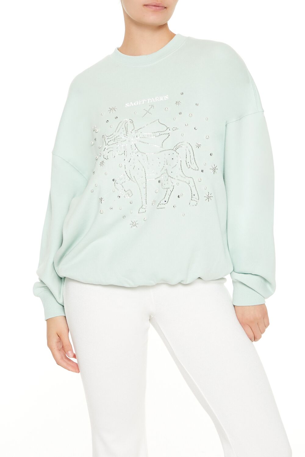  Forever 21 Beaded Sagittarius Pullover - seafoam multi - Bonton