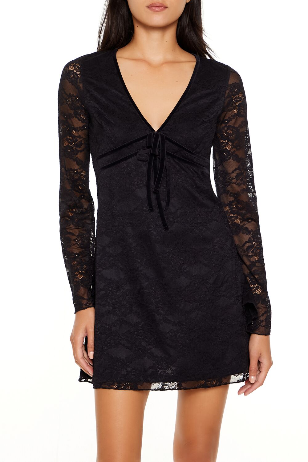  Forever 21 Lace Bow Mini Dress - black-swatch - Bonton