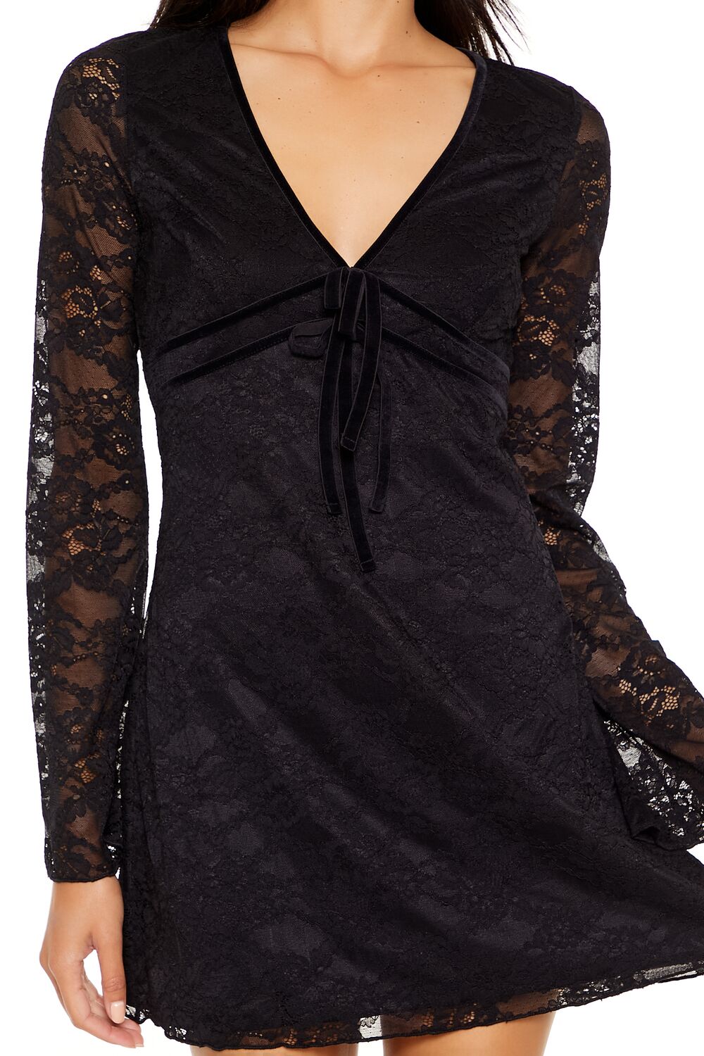 Forever 21 Lace Bow Mini Dress - black-swatch - Bonton