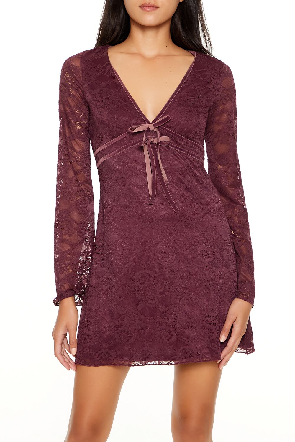  Forever 21 Lace Bow Mini Dress - black-swatch - Bonton