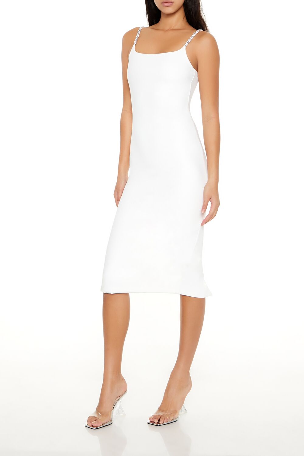  Forever 21 Contour Sculpt Rhinestone Midi Dress - white - Bonton