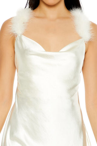 Faux Fur-Trim Mini Slip Dress