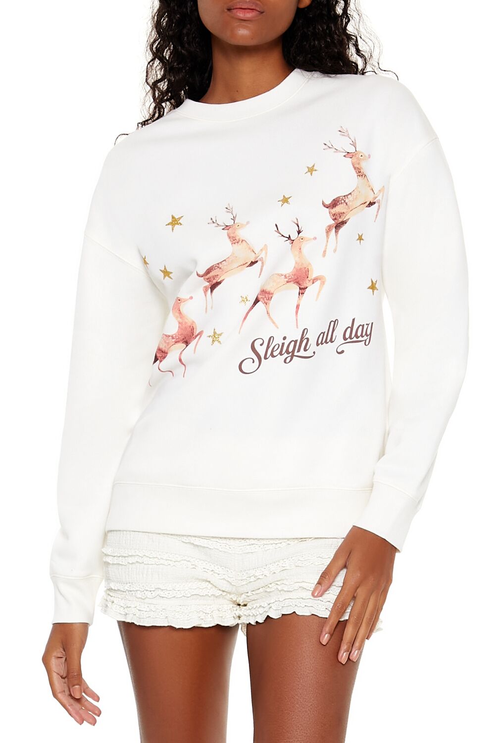  Forever 21 Sleigh All Day Reindeer Pullover - egret multi - Bonton